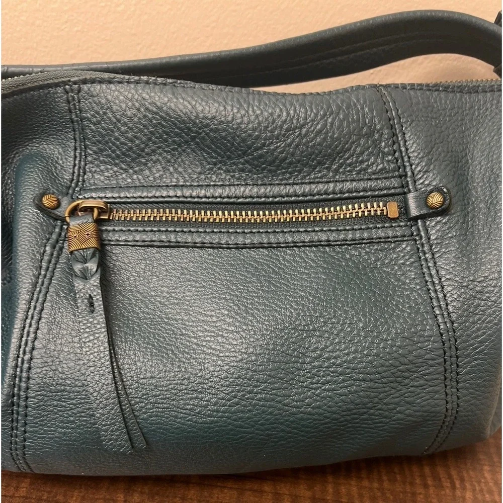 The Sak Sequoia Leather Shoulder Bag Teal Blue Green Hobo Purse Brass Hardware
